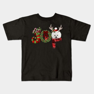 Christmas Joy Dwarf Stocking Reindeer Bichon Frise Kids T-Shirt